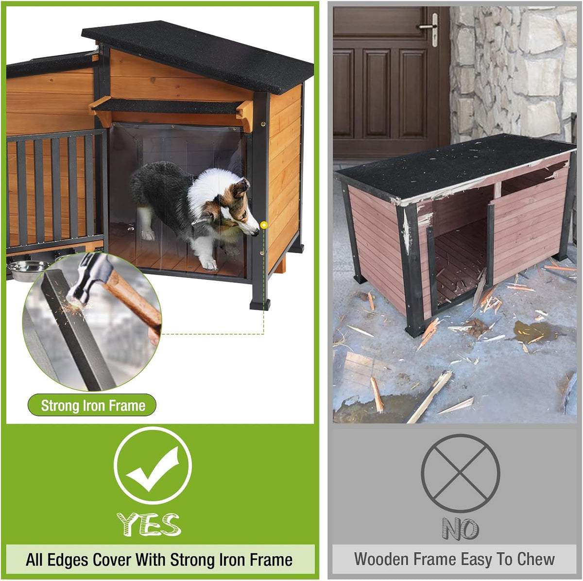 gutinneen dog house outdoor dog kennel with chew-proof, side view