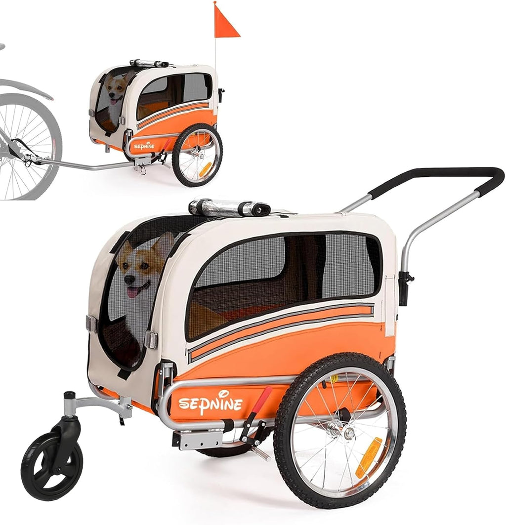 sepnine 2 in 1 pet bicycle trailer with, main product view