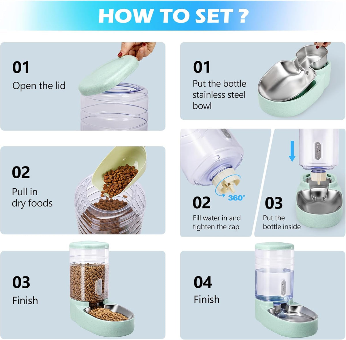 automatic cat feeder and water dispenser with stainless, side view