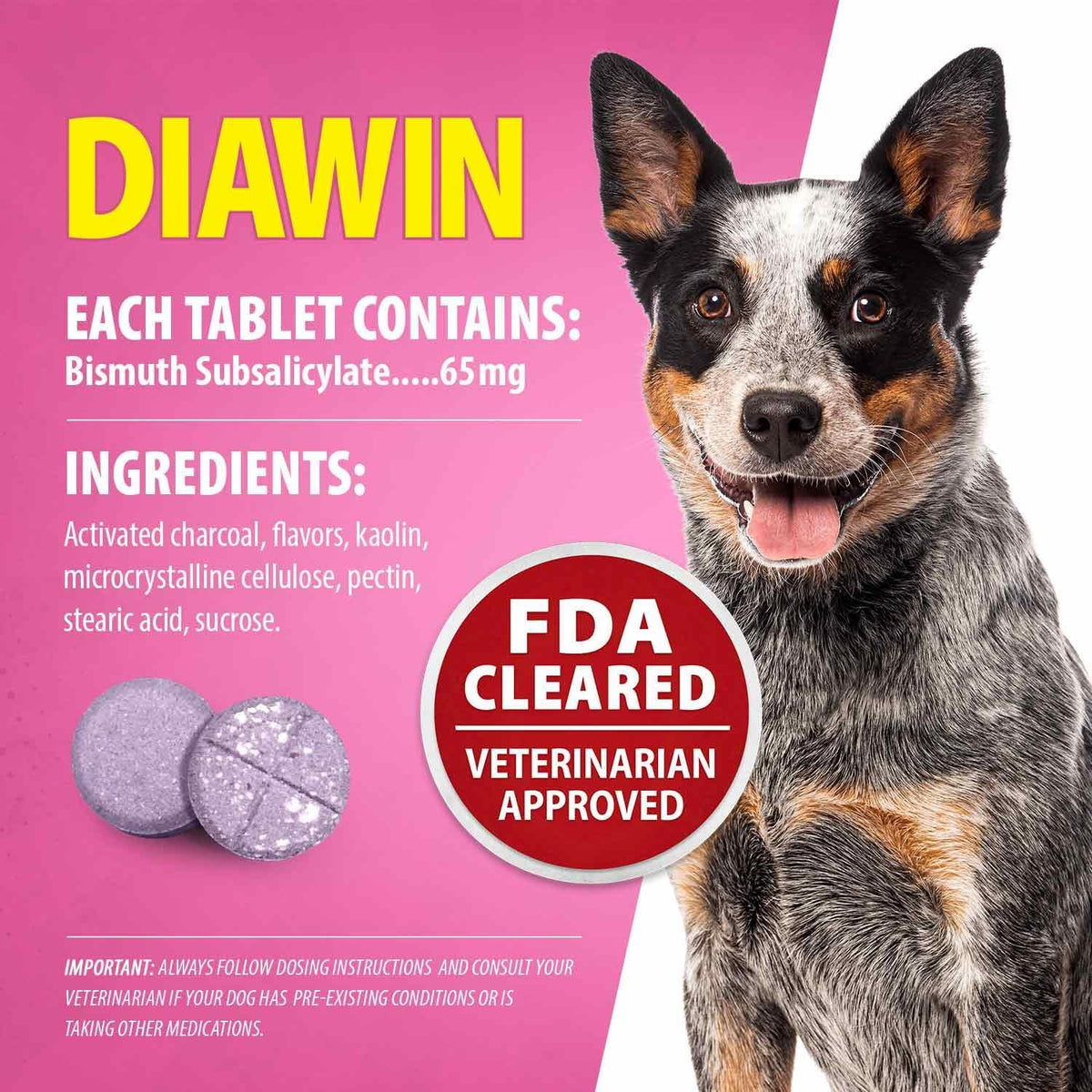 jeffers diawin digestive support tablets for dogs, beef shown in use