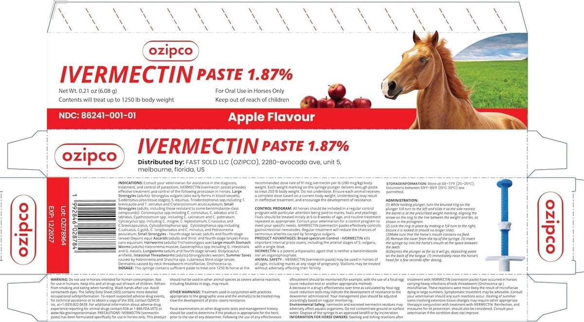 ivermectin horse paste 1.87% | apple flavor – showing dimensions