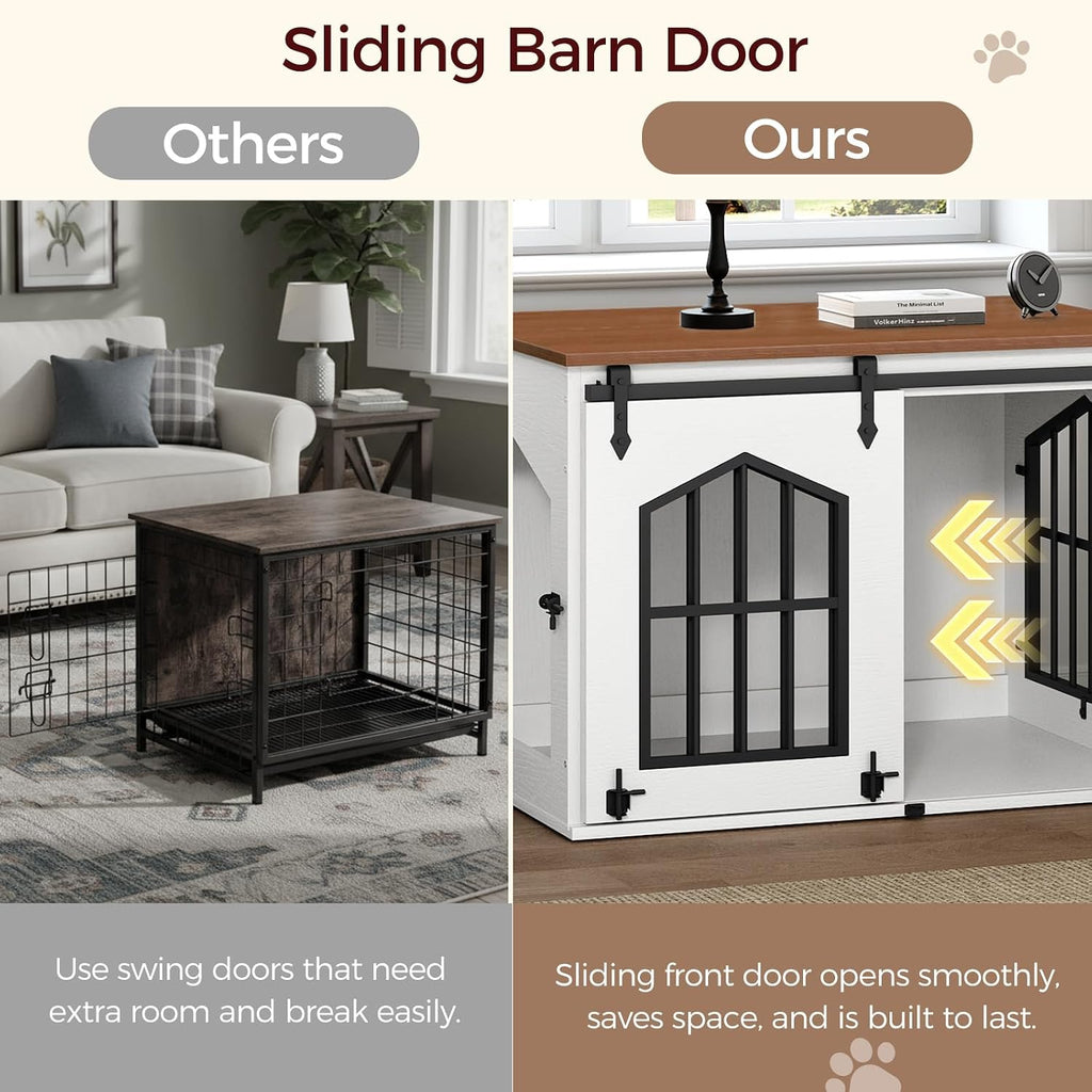 mahancris dog crate furniture, 31.5" farmhouse dog kennel showing dimensions