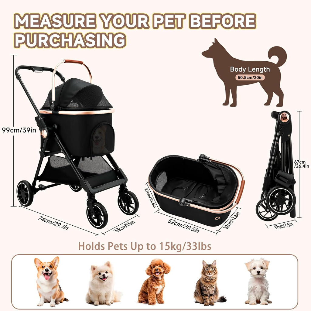 3-in-1 foldable pet stroller for small dogs & shown in use