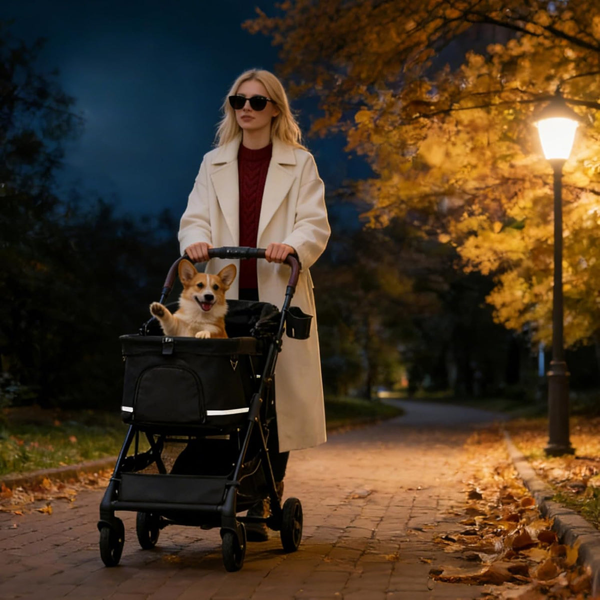 dog stroller with no-zip buckle canopy, fits 2, close-up detail