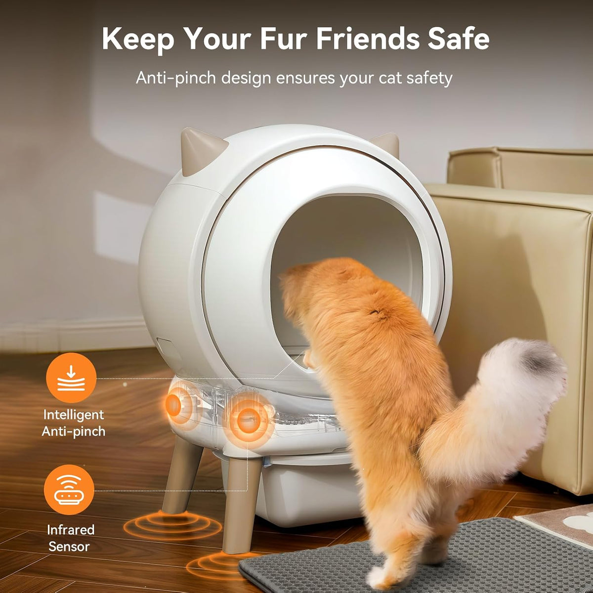 e2 automatic cat litter box smart self cleaning shown in use