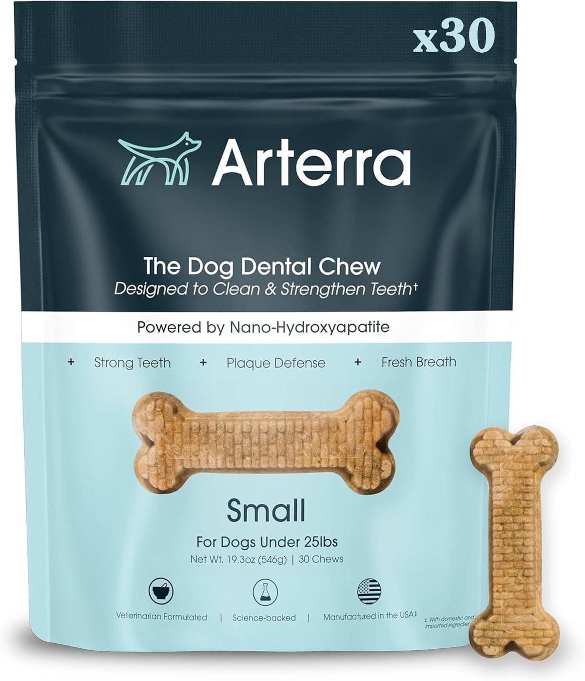 arterra dental chews for small dogs with nano-hydroxyapatite, main product view