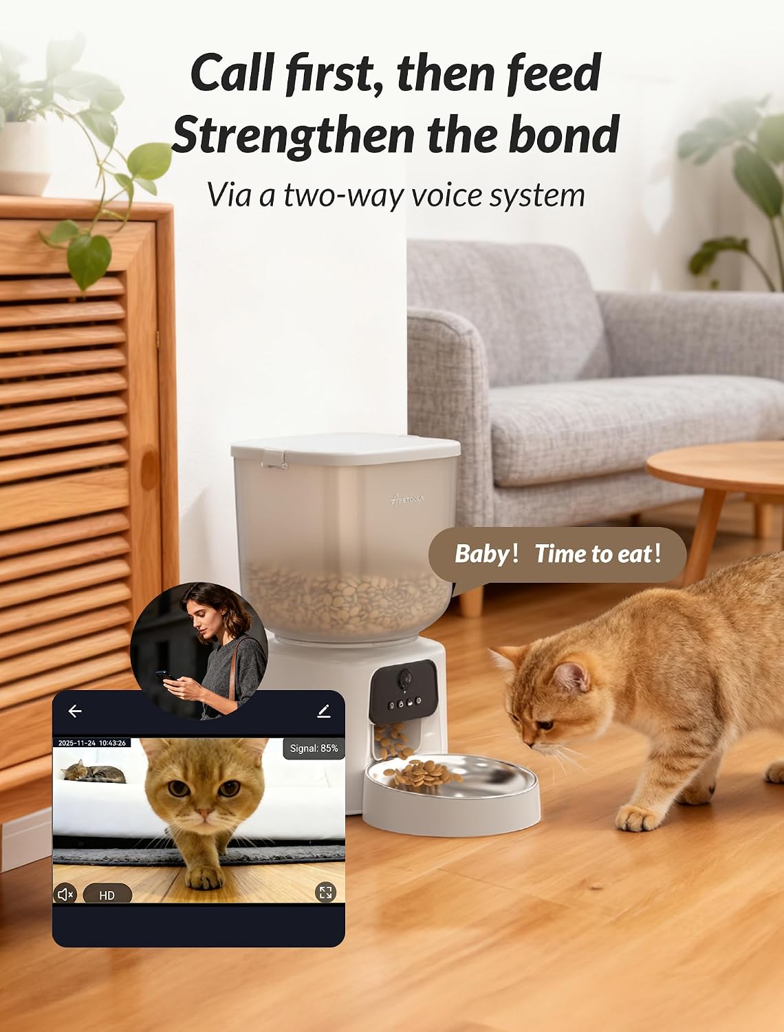 automatic cat feeder with camera, 5l timed cat, close-up detail