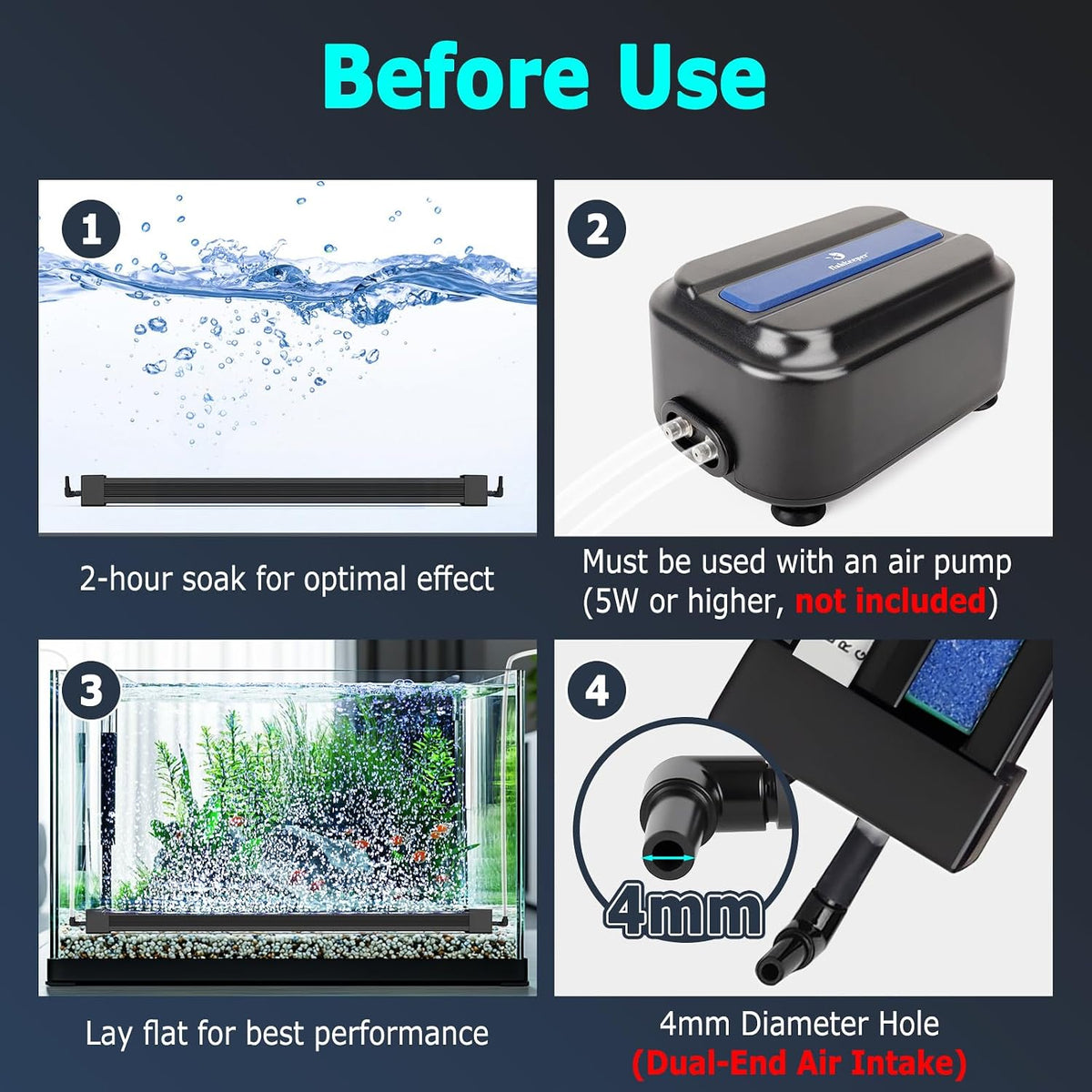 fishkeeper submersible fish tank light with air bubble, package contents