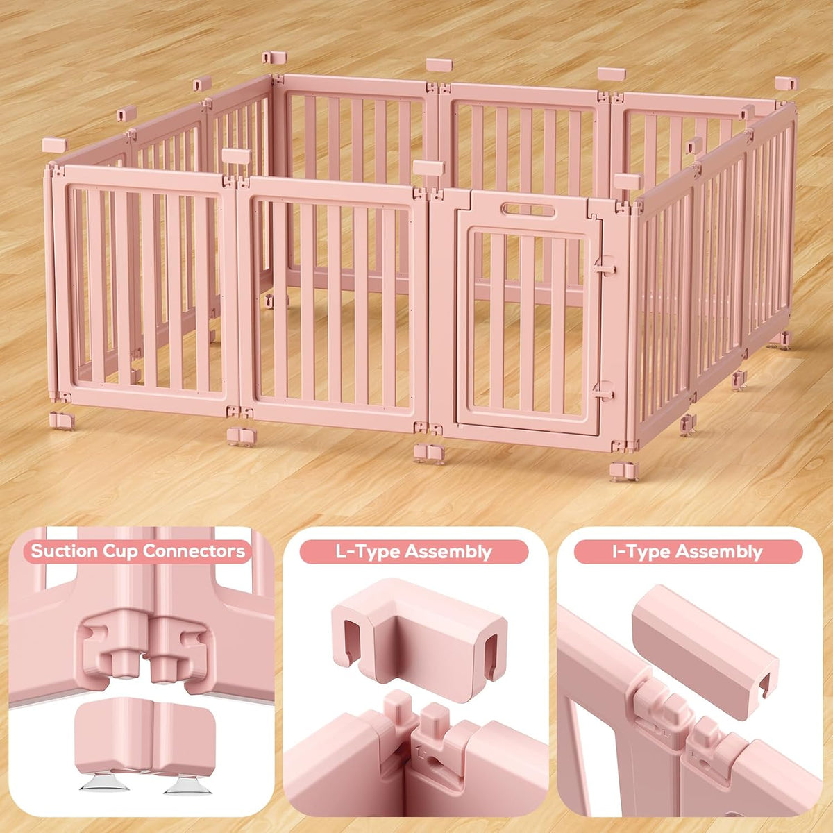 dog playpen indoor,puppy playpen,pink 23.6" h,12 panels, side view
