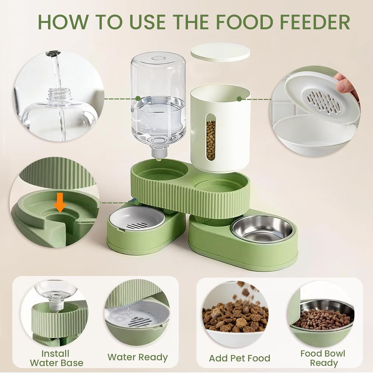 gravity cat feeder 2 pack automatic food feeder, close-up detail