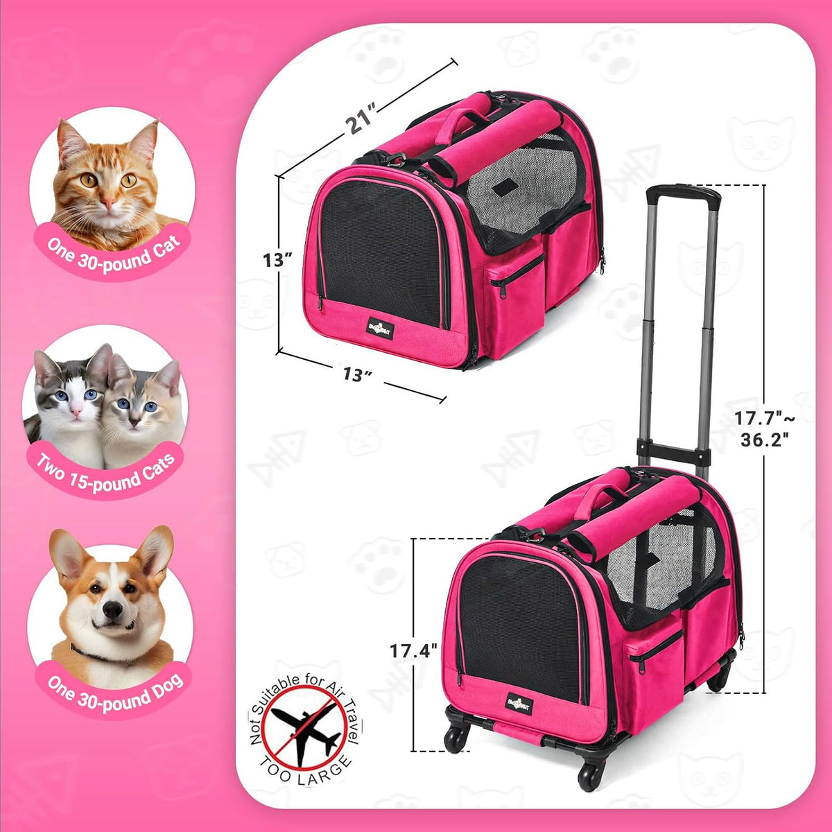 large pet carrier with wheels, foldable rolling dog shown in use