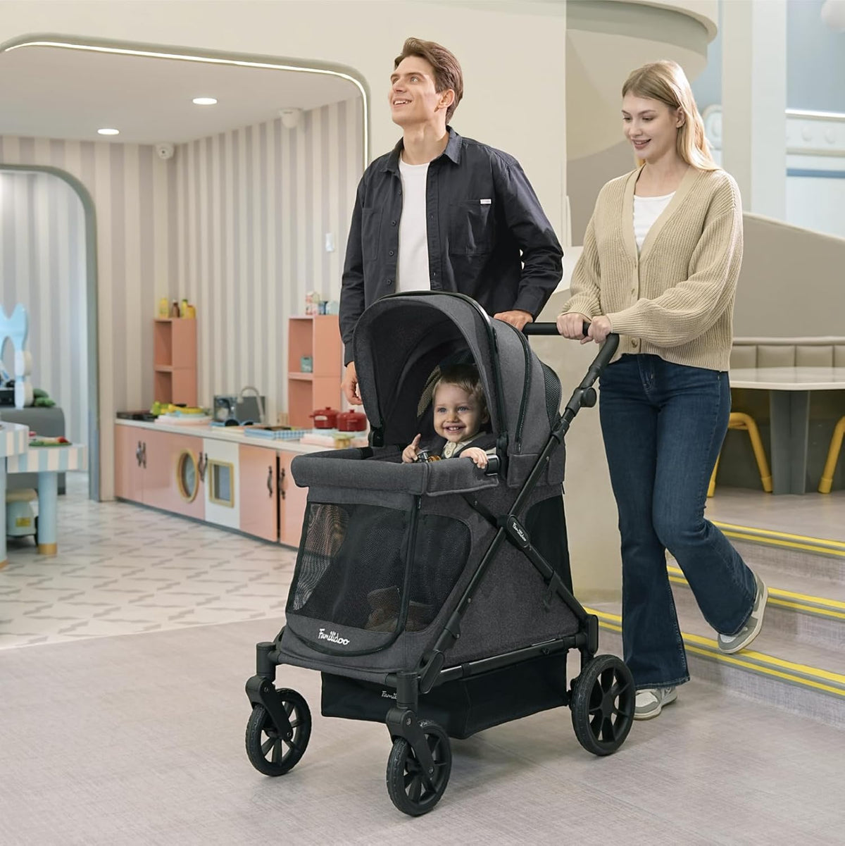 familidoo q1 2.0 multi-use kids wagon stroller –, front angle view