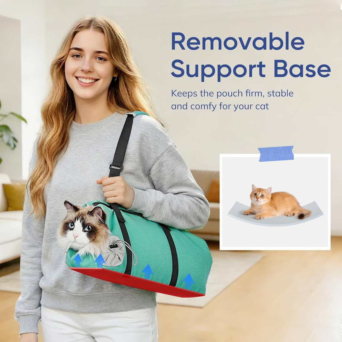 cat carrier pouch, soft cat grooming restraint bag shown in use