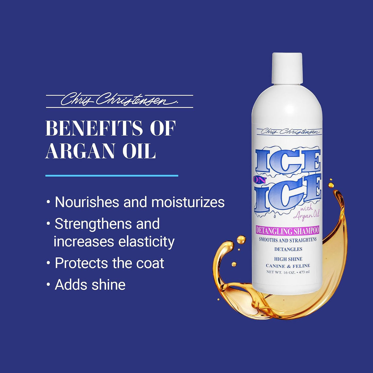 chris christensen ice on ice strengthening dog shampoo, close-up detail