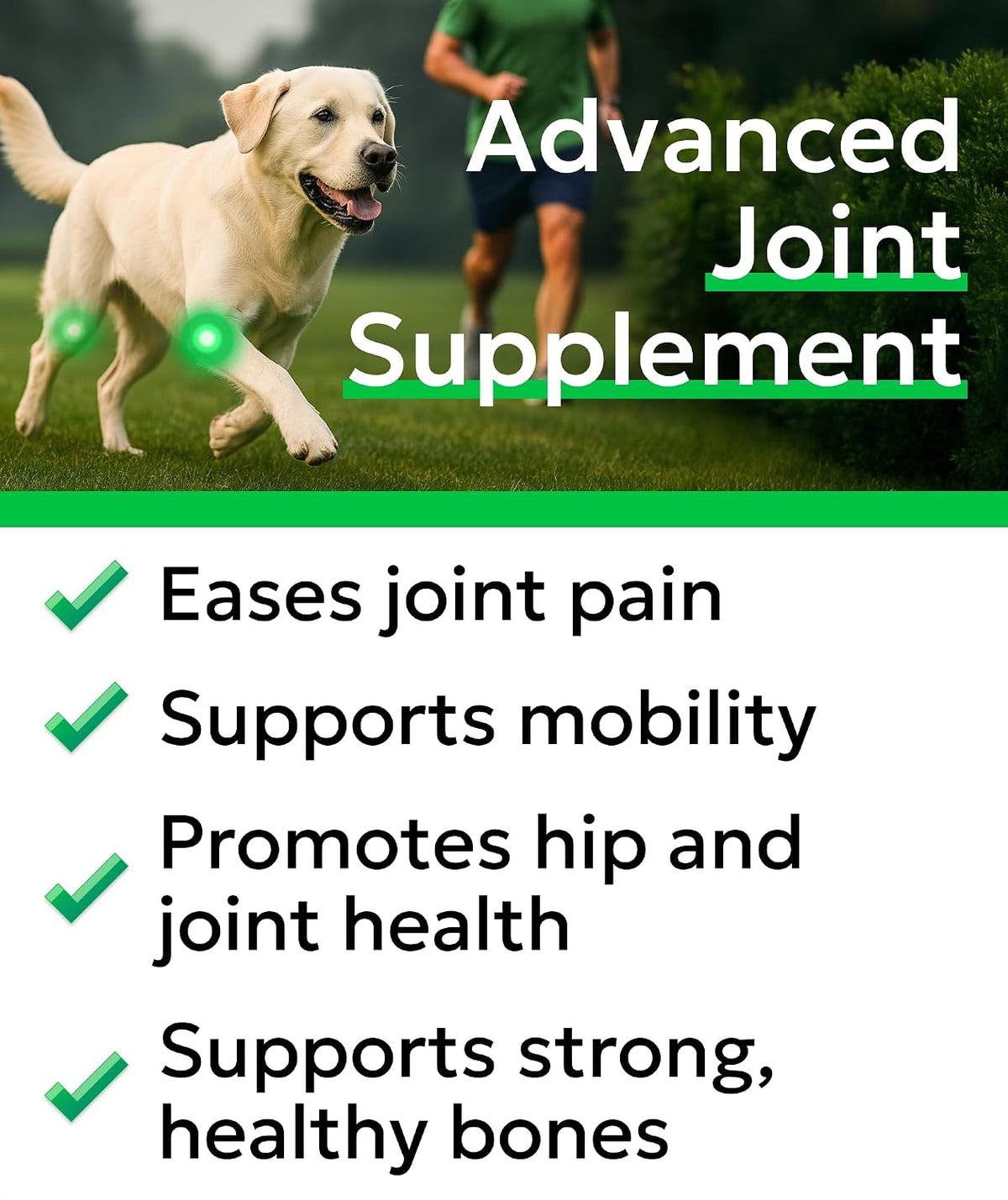senior advanced glucosamine for dogs, chondroitin hip joint shown in use