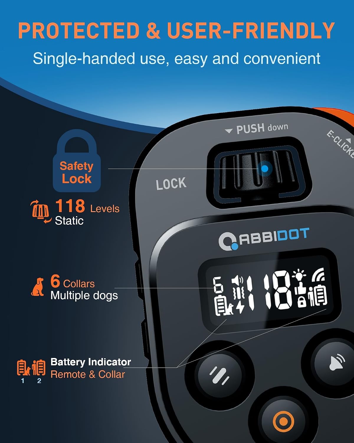 abbidot shock collar for dogs, 4500ft dogs training, close-up detail