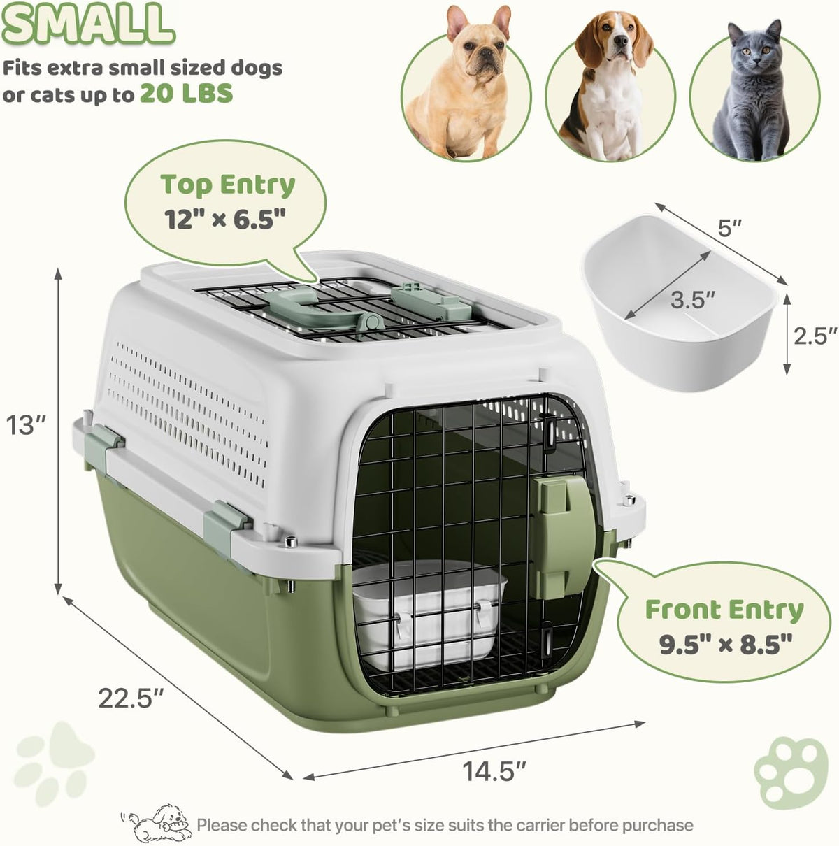 magshion 22 inch hard-sided dog cat carrier, green shown in use