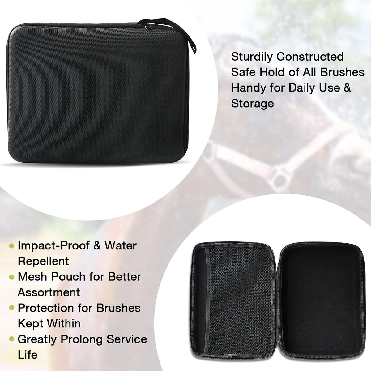 harrison howard horse grooming kit 10-piece wooden brush, close-up detail