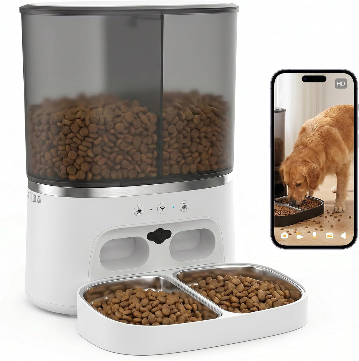 automatic cat feeder with camera, automatic dog feeder, main product view