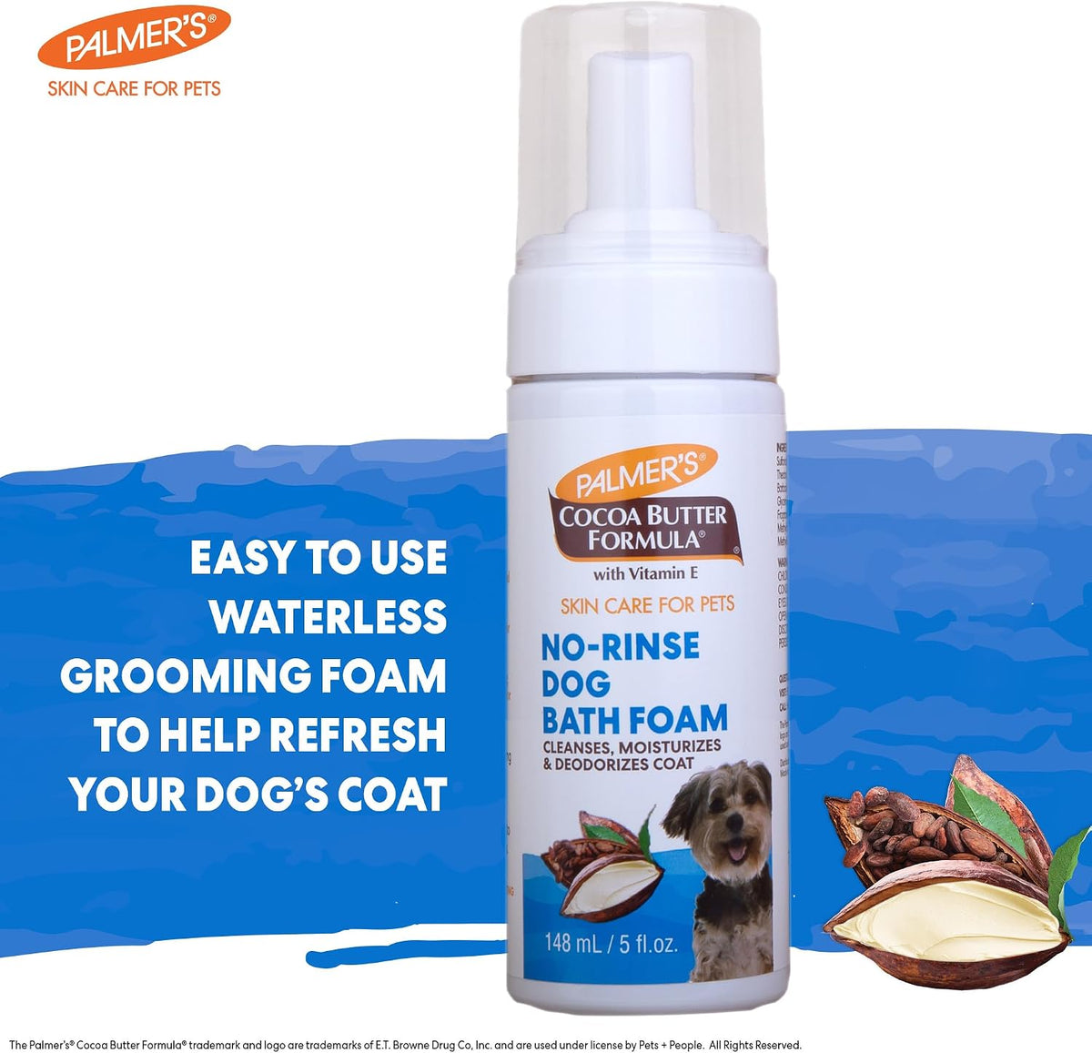 palmer's for pets waterless bath foam with cocoa, side view