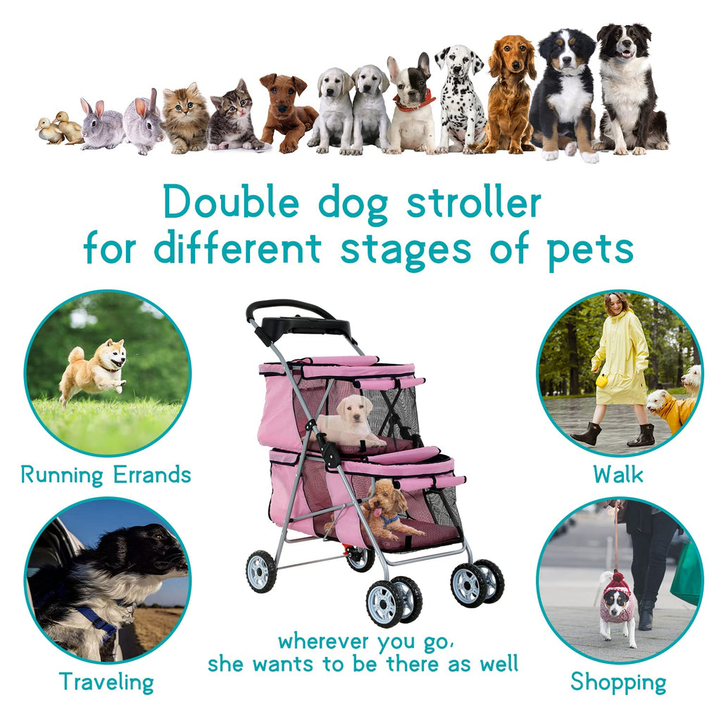 hhs pet strollers for 2 dogs and cats shown in use