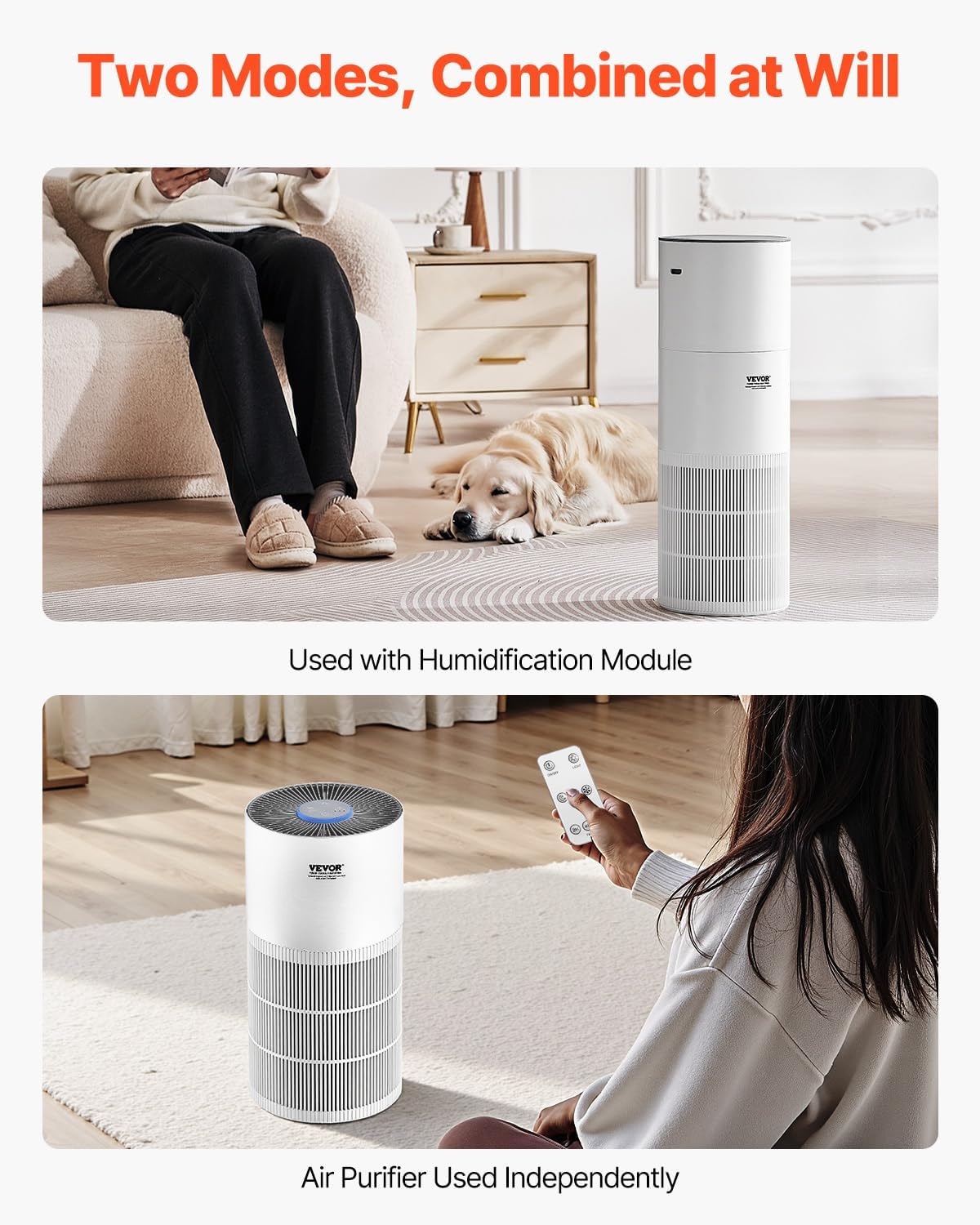 vevor 2 in 1 air purifier with humidifier showing dimensions