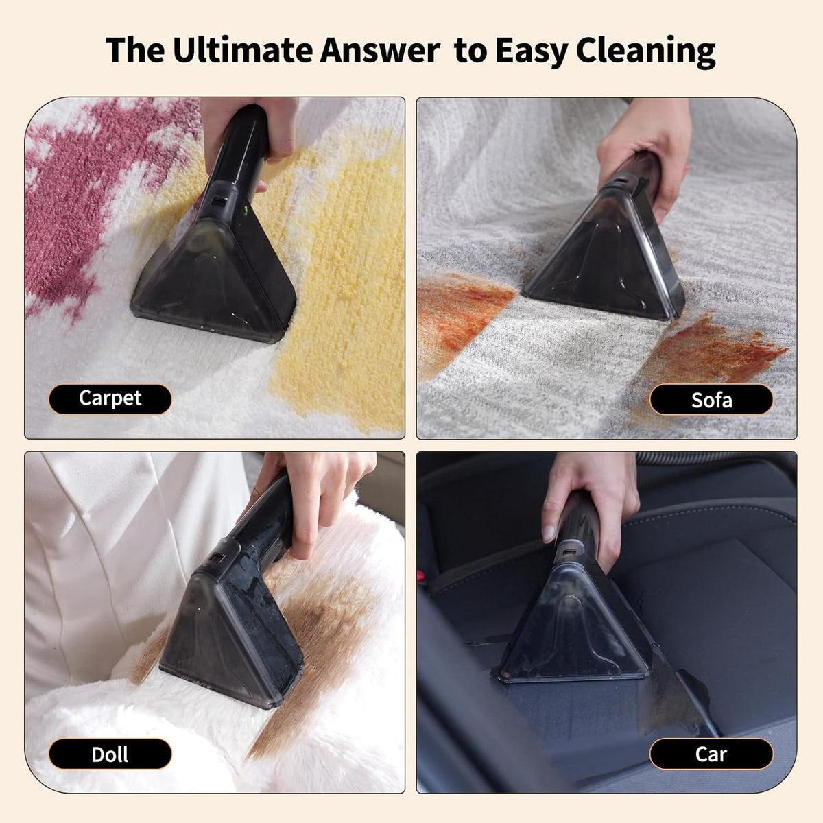 miniboo carpet cleaner, compact & powerful upholstery cleaner showing dimensions