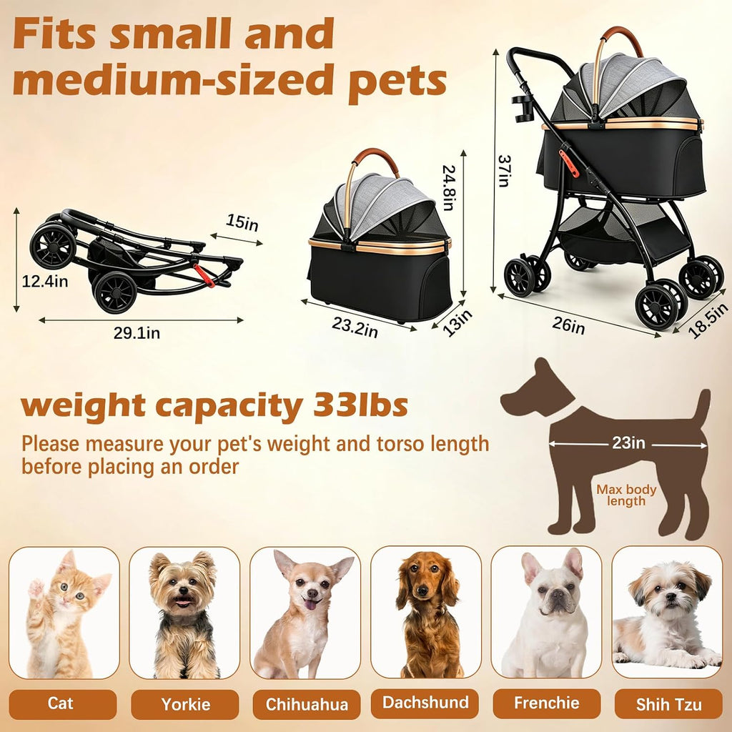 pet stroller for small dogs cats shown in use