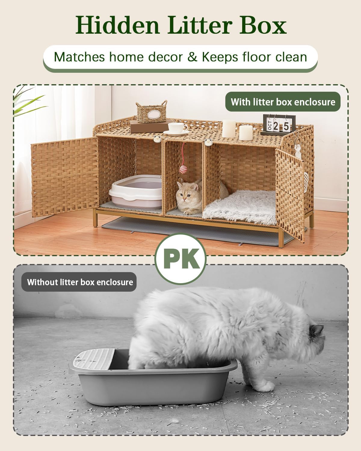 setvson cat litter box enclosure for 2 cats, side view