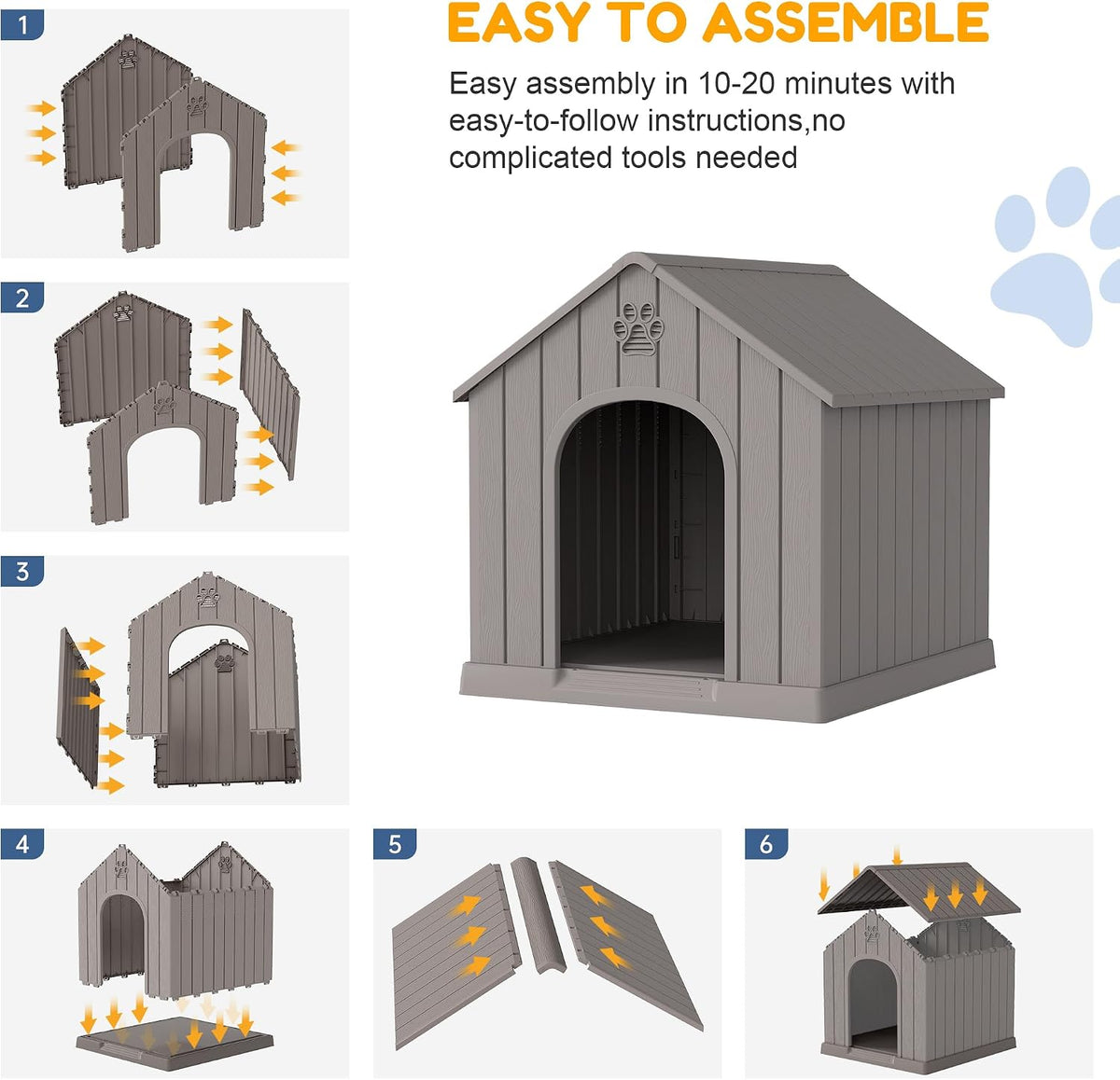 fancyango dog house for small dogs, 26.18''l×24.02''w×25.98''h, grey, package contents