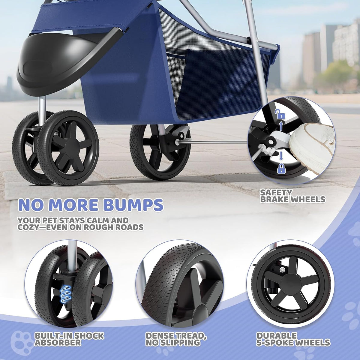magshion 3-wheel pet stroller for small/medium dogs cats, front angle view
