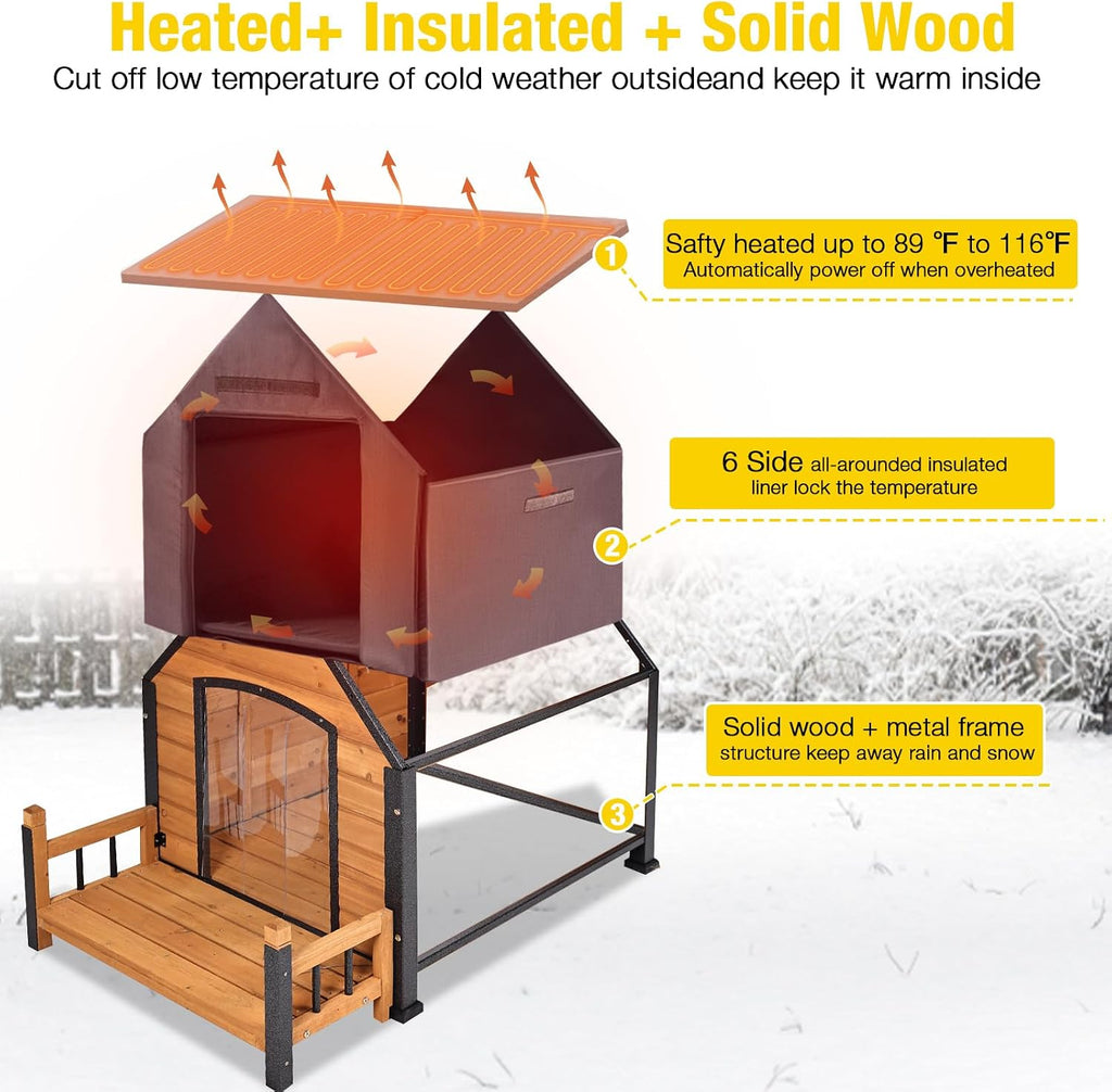 aivituvin heated outdoor dog house with adjustable heating showing dimensions