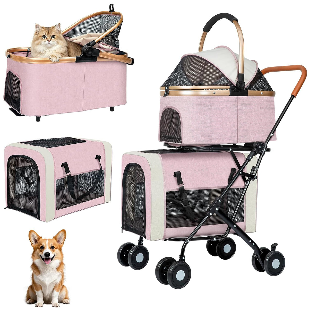 double pet stroller, 4 lockable wheels for small‑medium, main product view