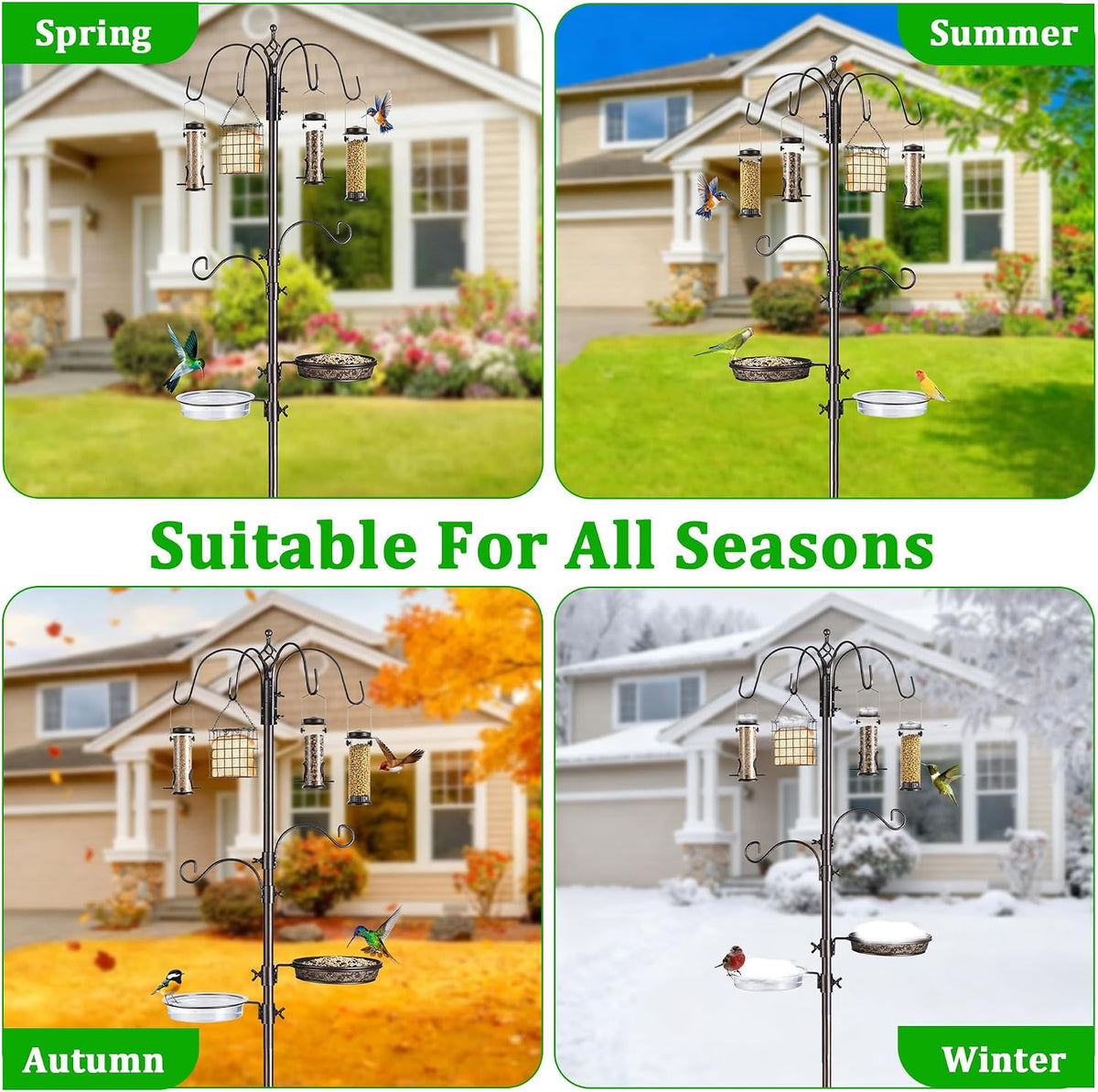 bird feeding station kit, 94-inch, 6-hook metal bird showing dimensions