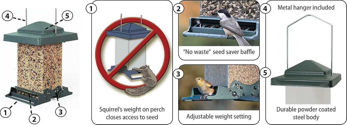 audubon vista squirrel resistant bird feeder model 75160 showing dimensions
