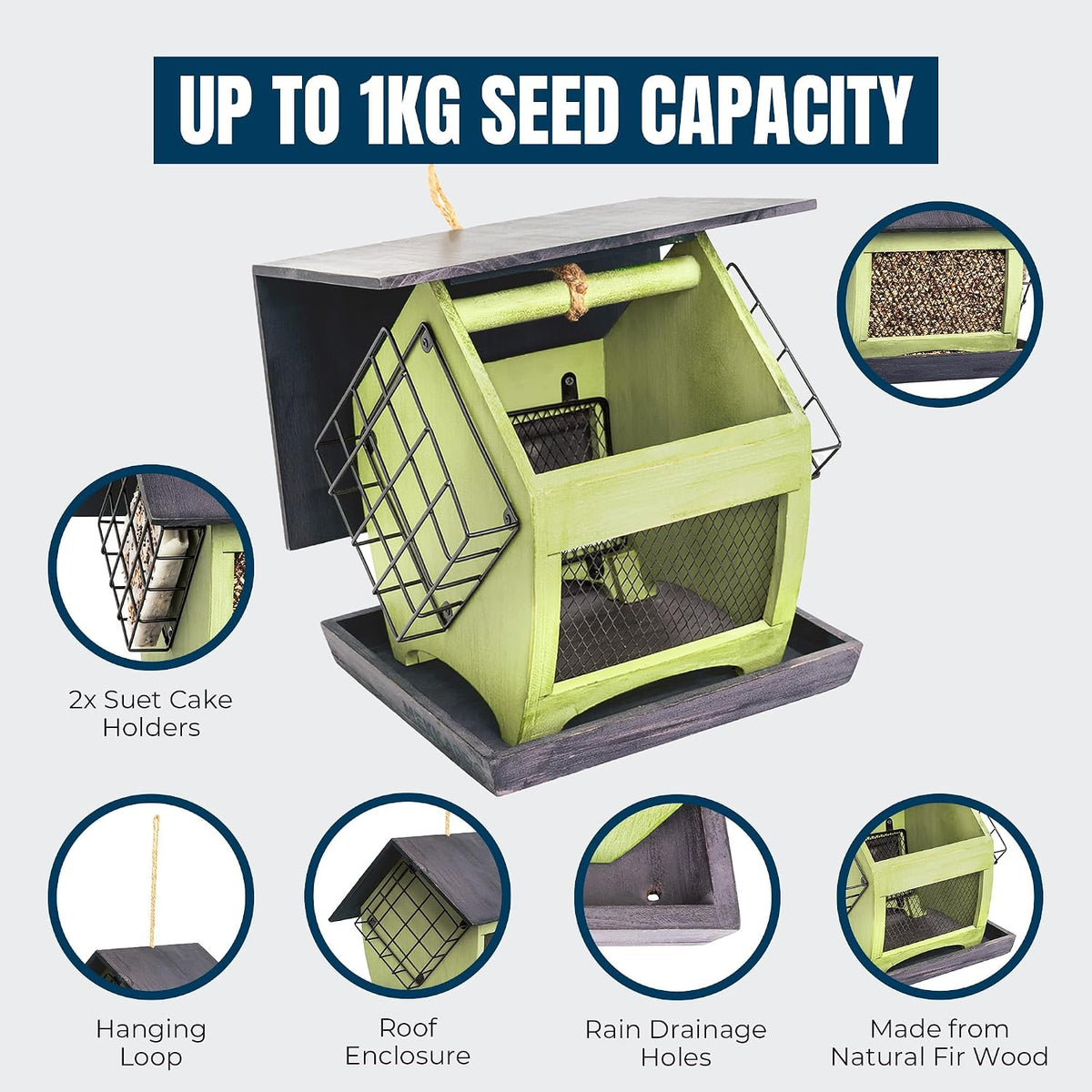 mekkapro double suet cage bird feeders, weatherproof hanging, close-up detail