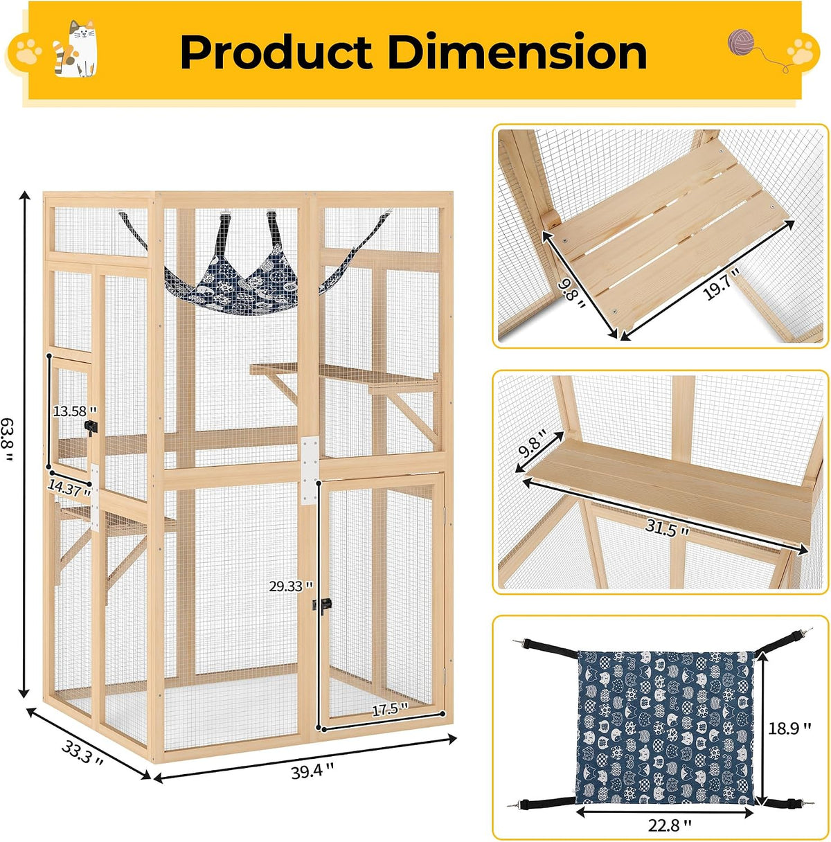 catio outdoor cat enclosure - premium wooden cat, side view