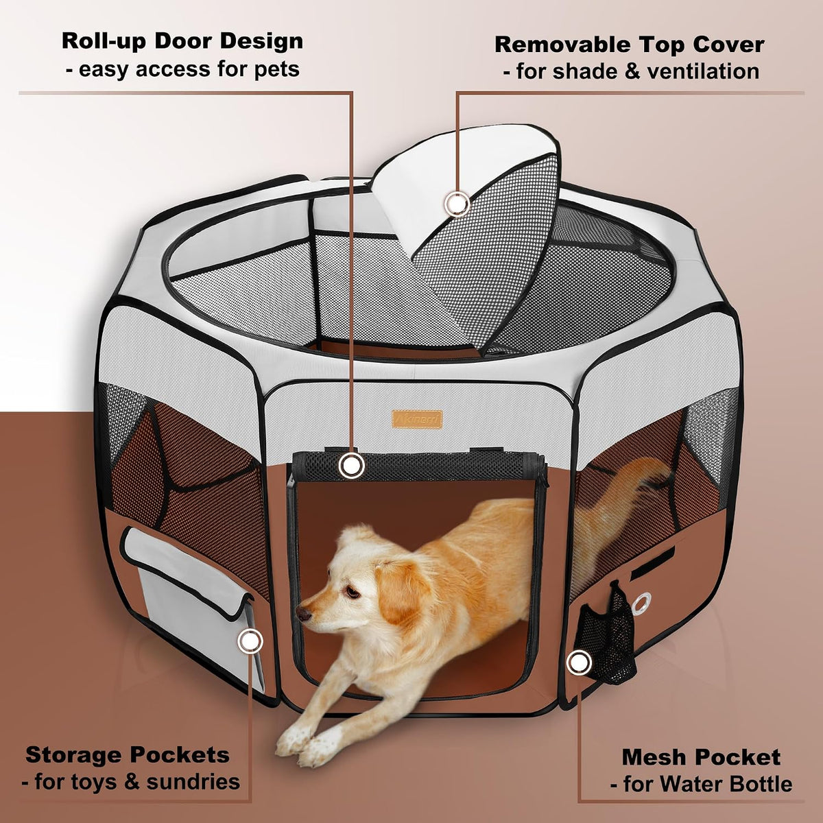 akinerri portable dog playpen, foldable pet play pen shown in use