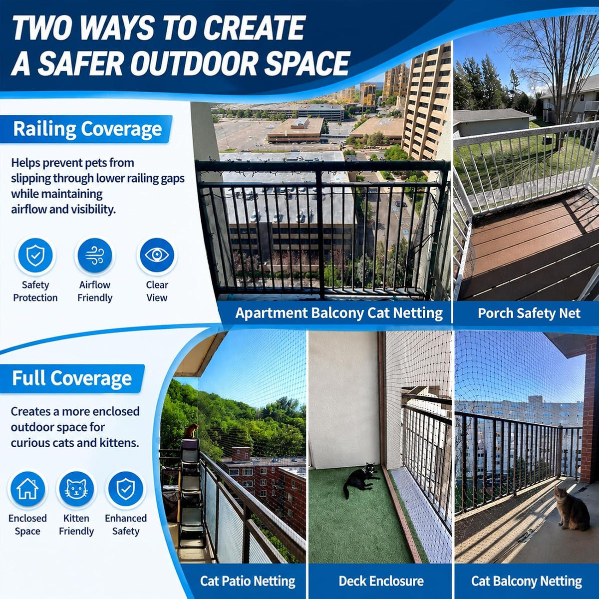 10x26ft cat netting balcony protection, anti-fall safety net, side view