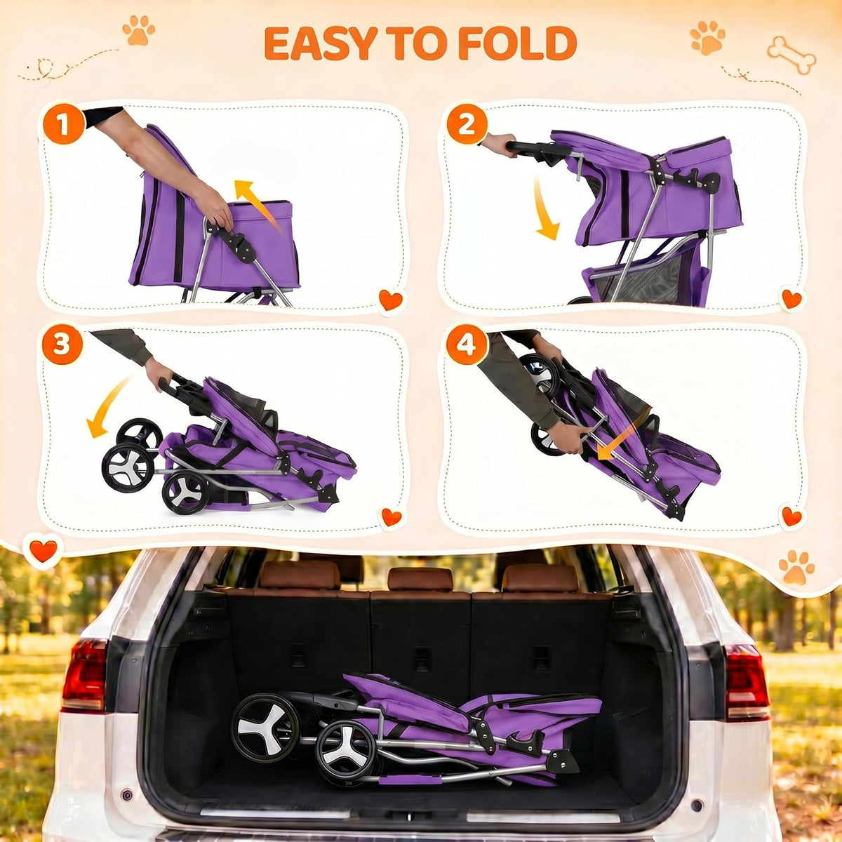 zeny foldable pet stroller, cat/dog stroller with 4, package contents