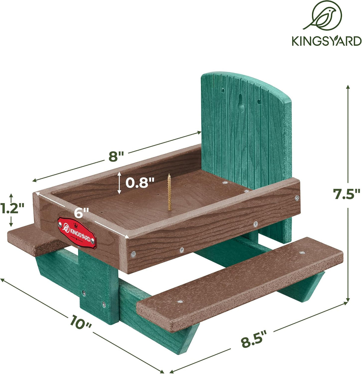 kingsyard squirrel feeder table for outside, recycled plastic showing dimensions