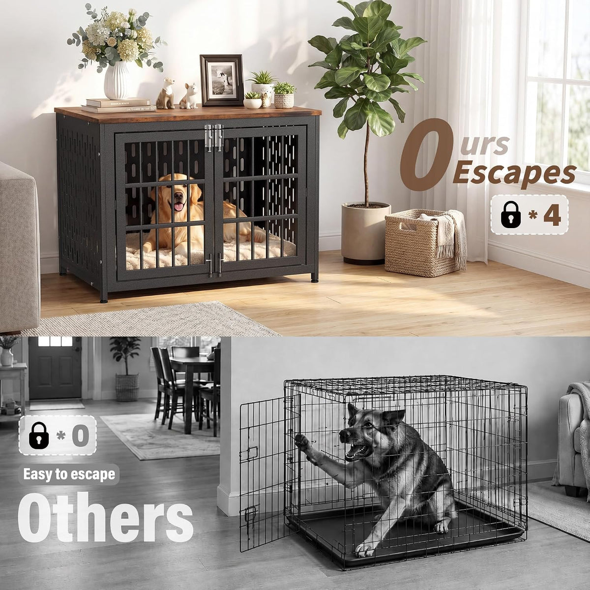 heavy duty dog crate furniture, decorative dog cage, side view