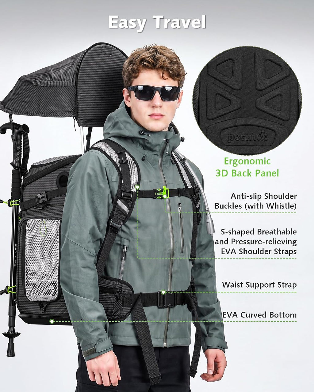 pecute cat backpack carrier,pet carrier backpack for hiking,ergonomic,black, side view