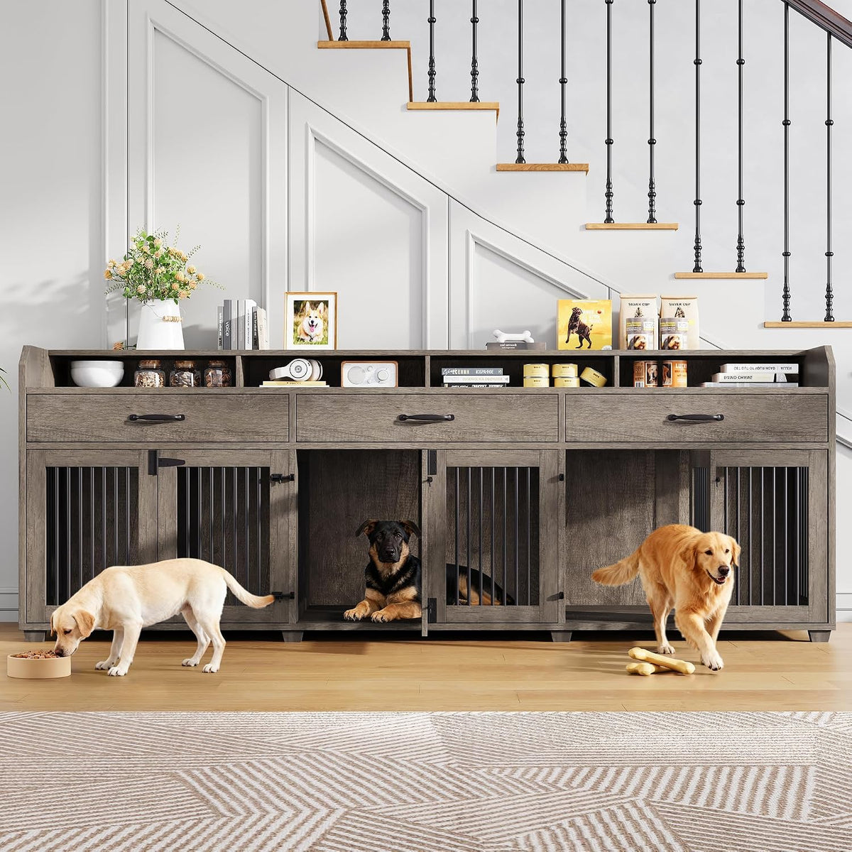 amerlife 95" dog crate furniture, multi-functional tv stand, close-up detail