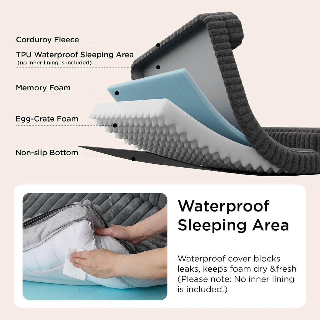 bedsure comfyfleece® memory foam orthopedic xxl dog bed showing dimensions