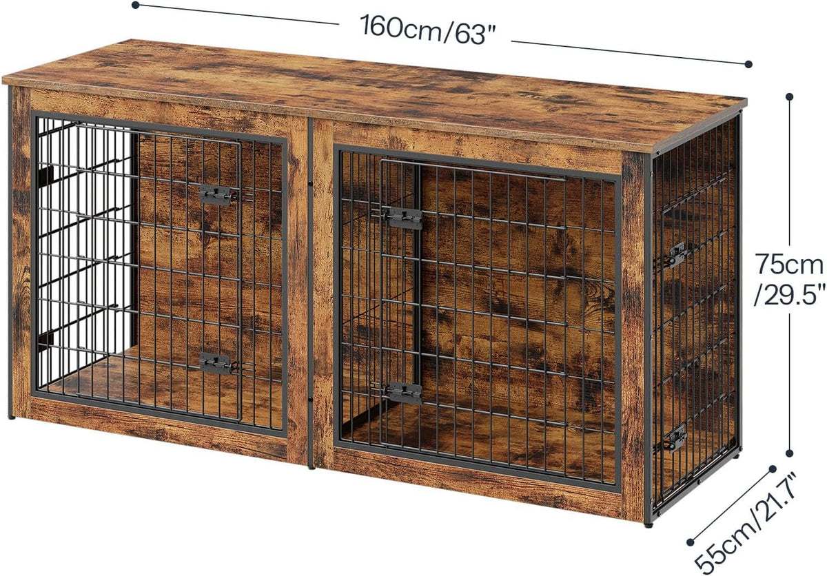 hoobro dog crate furniture for 2 dogs, 63", side view