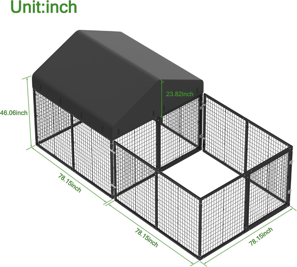 outdoor dog kennel with dog fence for medium/small, side view