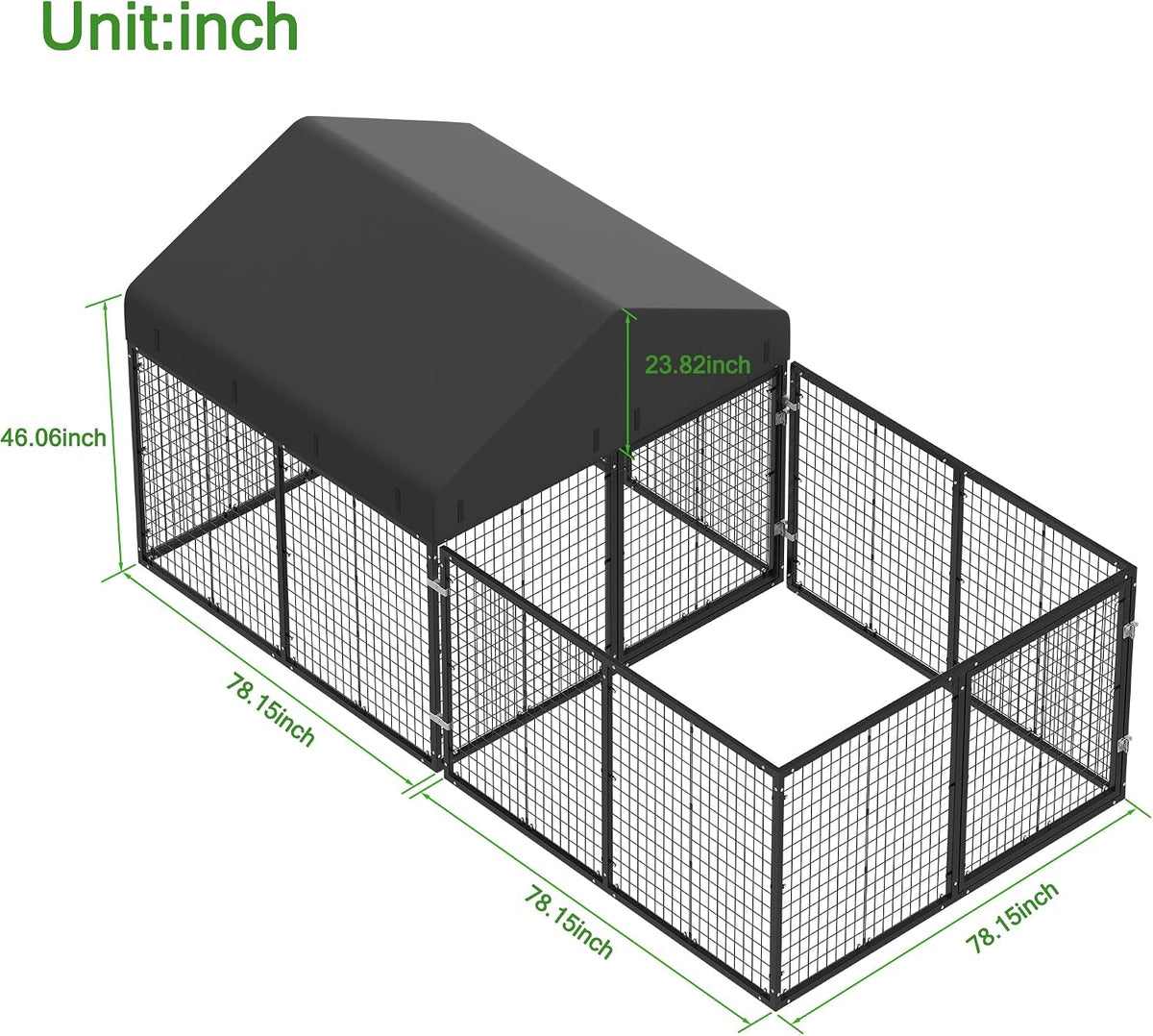 outdoor dog kennel with dog fence for medium/small, side view
