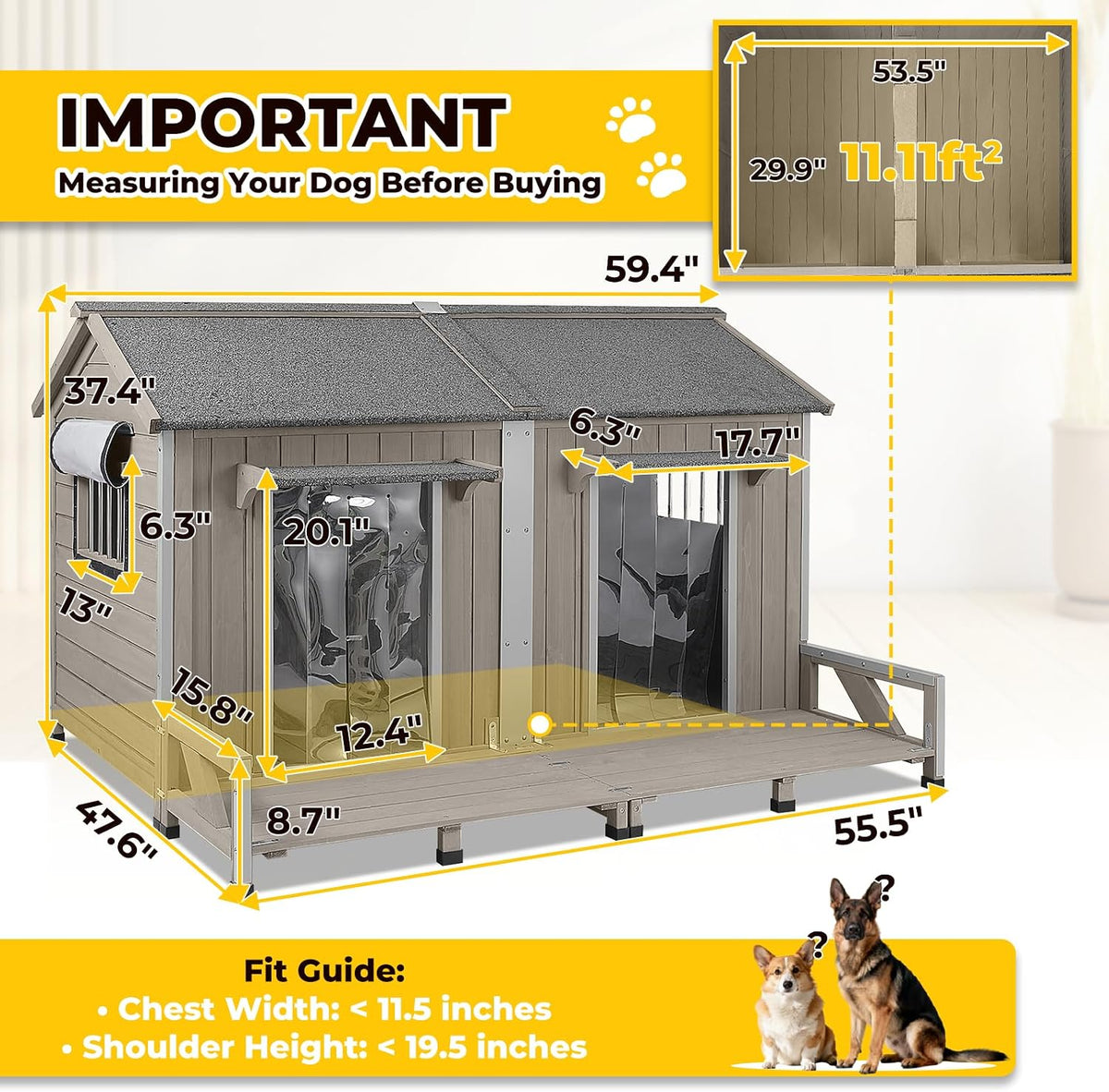 extra large outdoor dog house with balcony, weatherproof, side view