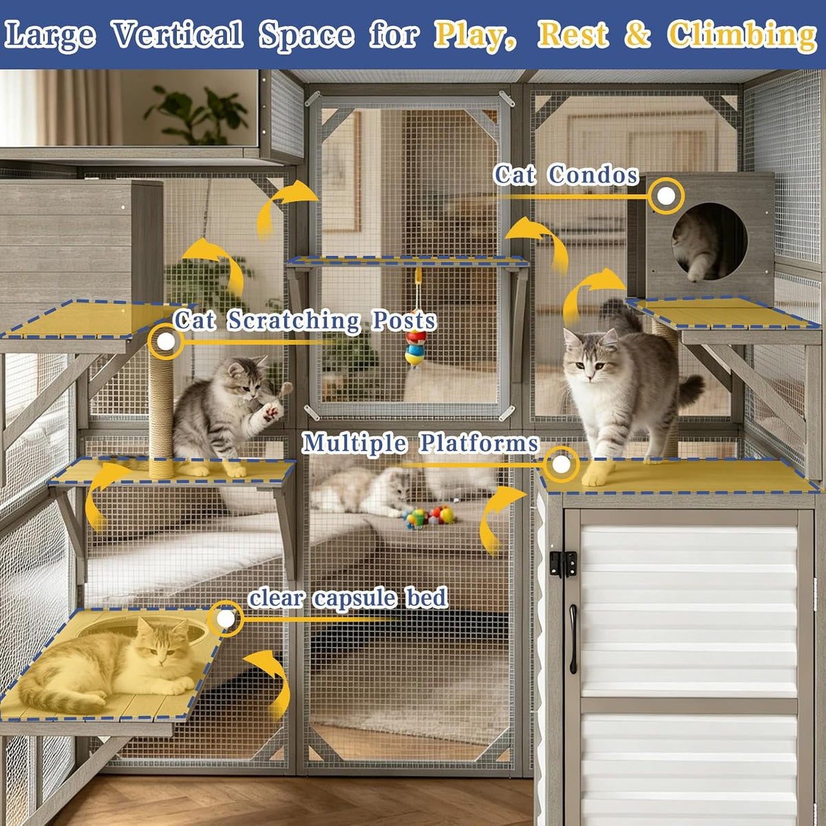 67" h large walk-in catio outdoor cat enclosure showing dimensions